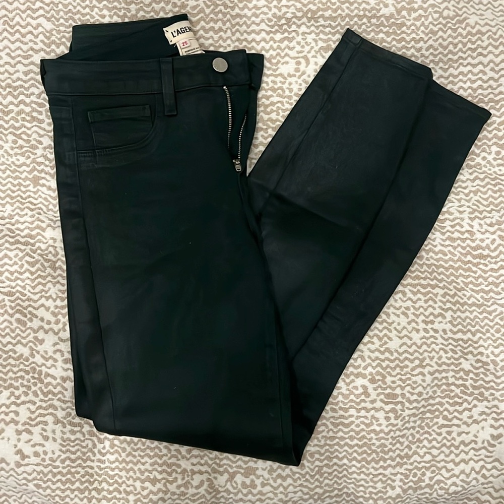 L’AGENCE Coated Skinny Jeans Size 25 Dark Green